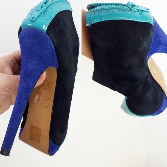 🔖Aldo💙Multicolor Suede Chunky Closed Toe Platform Booties Heels - Picture 12 of 12